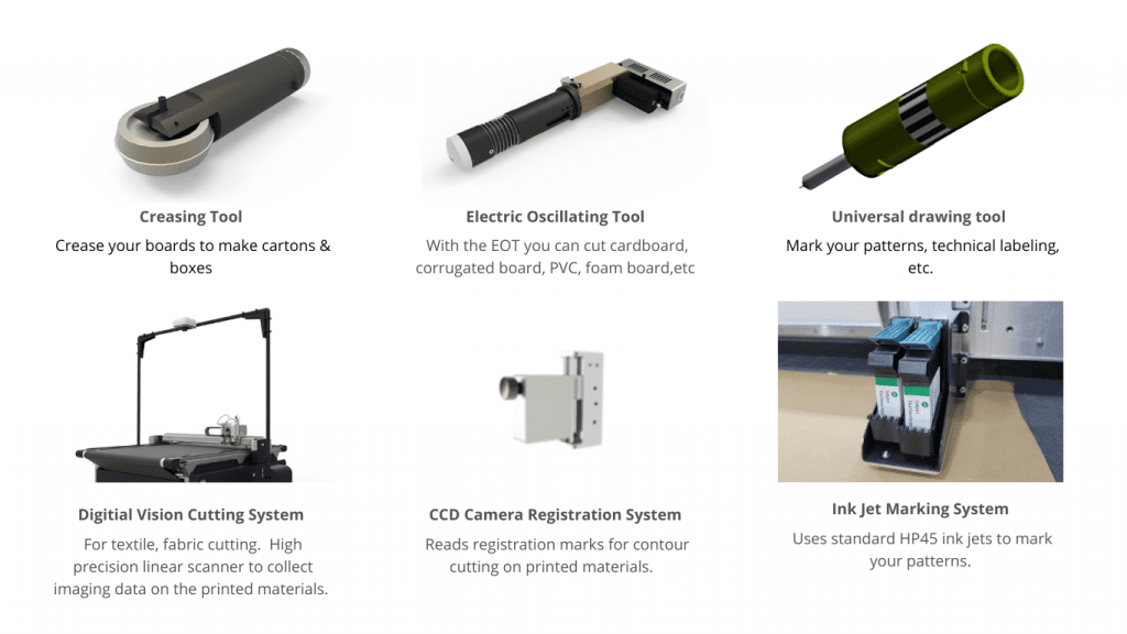 More module options such as creasing tool, pen marking tool, ink jet option, ccd registration and camera scanning system.